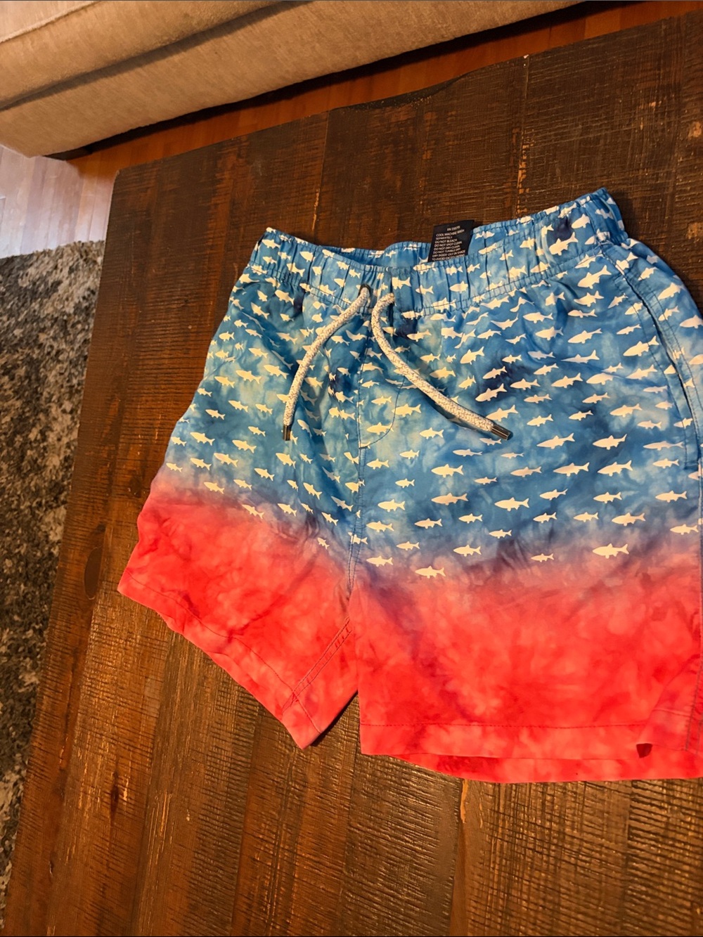surf style Blue and Red Shark-Print Athletic Shorts